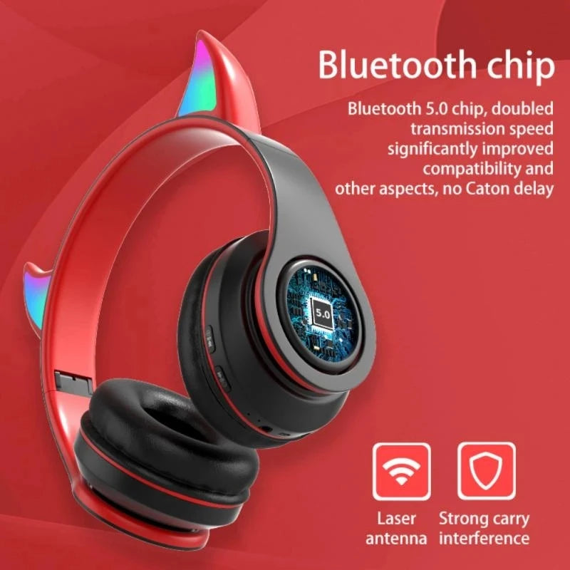 Novo Headphones Devil Ear Bluetooth Pc Gamer Gaming Headset RGB