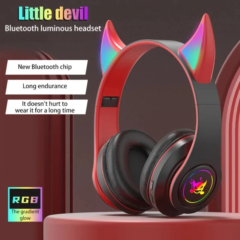 Novo Headphones Devil Ear Bluetooth Pc Gamer Gaming Headset RGB