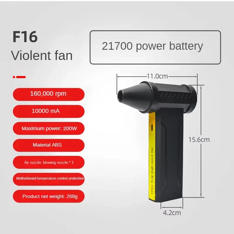 160000 RPM 350g thrust Brushless Motor Electric Turbo Jet Fan High-Speed Turbo Violent Fan USB Rechargeable Powerful Dust Blower